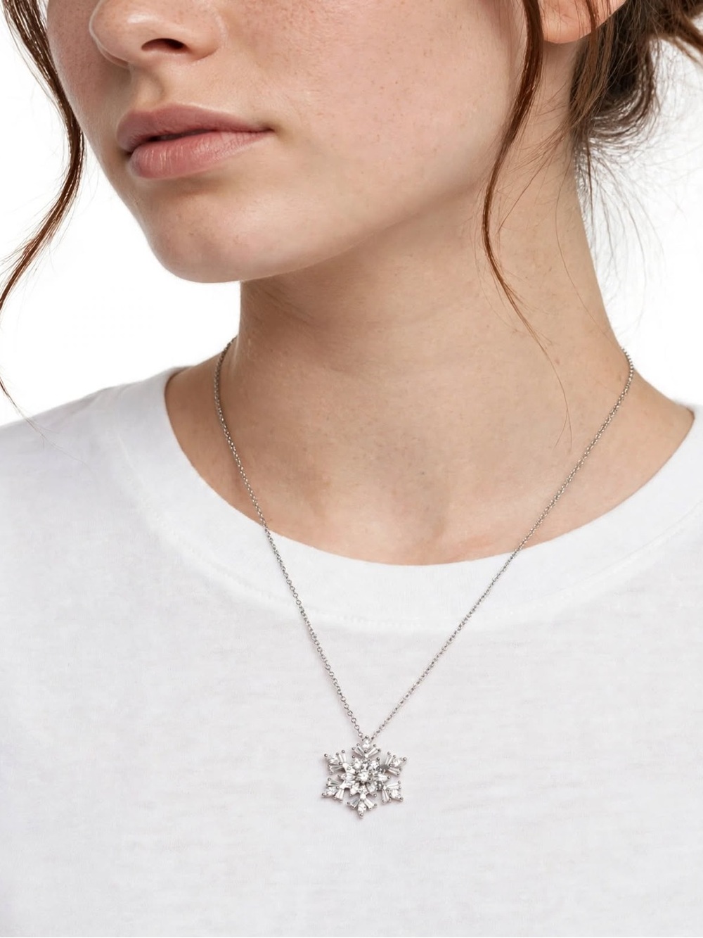 Swarovski Idyllia Snowflake Pendant Necklace Rhodium Plated Mixed Cuts White
